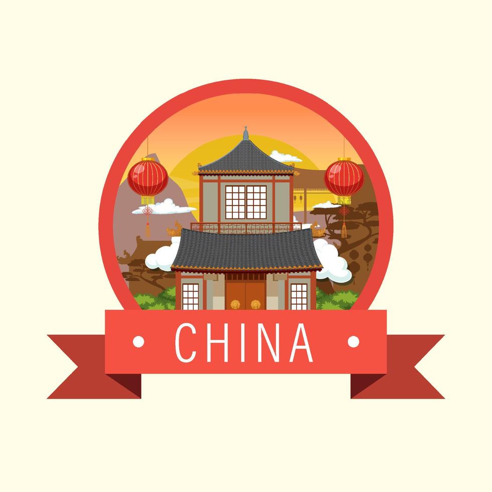 kinesisk arkitektur ikoniska husbyggnad logotyp vektor