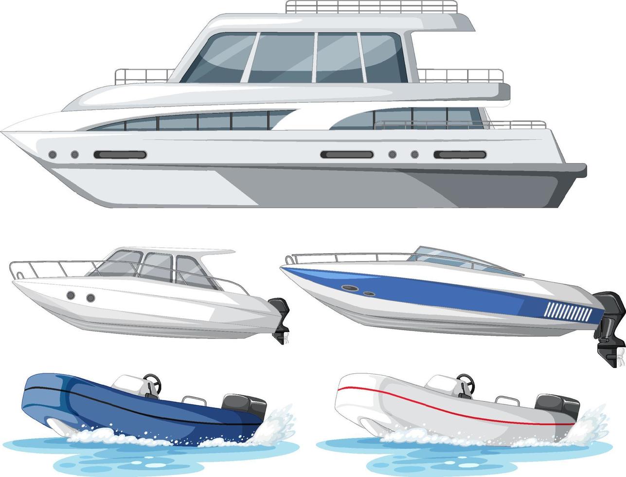 Reihe von verschiedenen Booten auf weißem Hintergrund vektor