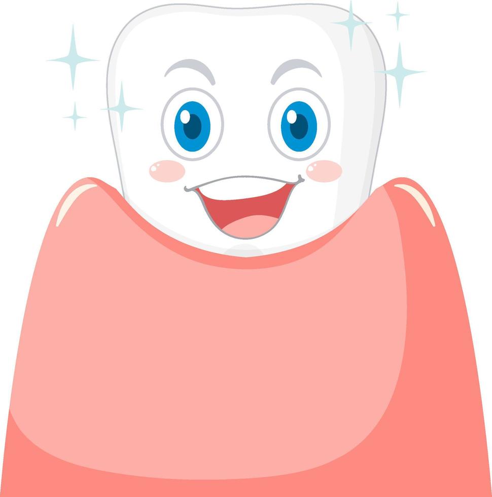 glücklich starker Zahn im Zahnfleisch auf weißem Hintergrund vektor