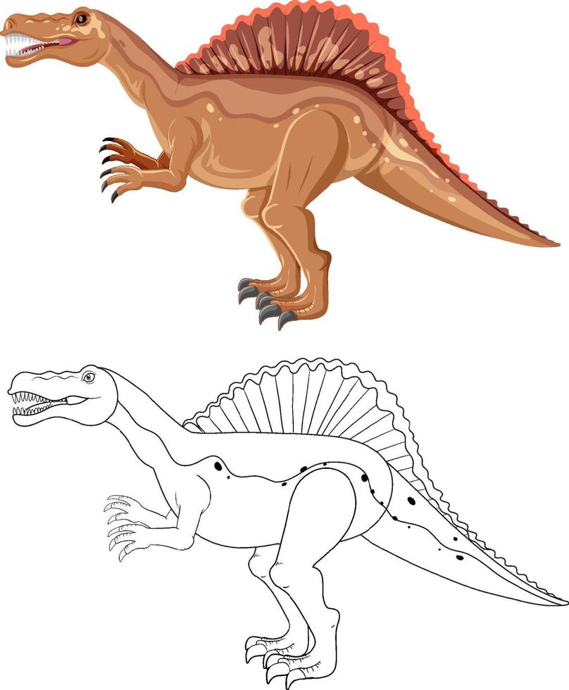 Spinosaurus-Dinosaurier mit seinem Doodle-Umriss auf weißem Hintergrund vektor