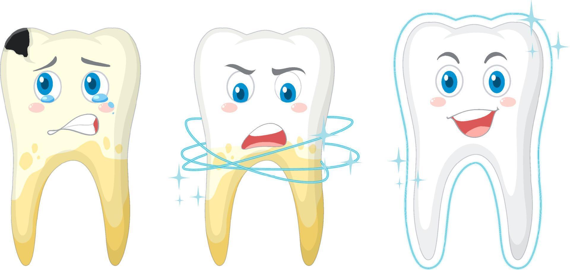 unterschiedlicher Zahnzustand auf weißem Hintergrund vektor