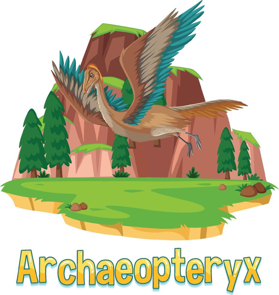 Dinosaurier-Wortkarte für Archaeopteryx vektor