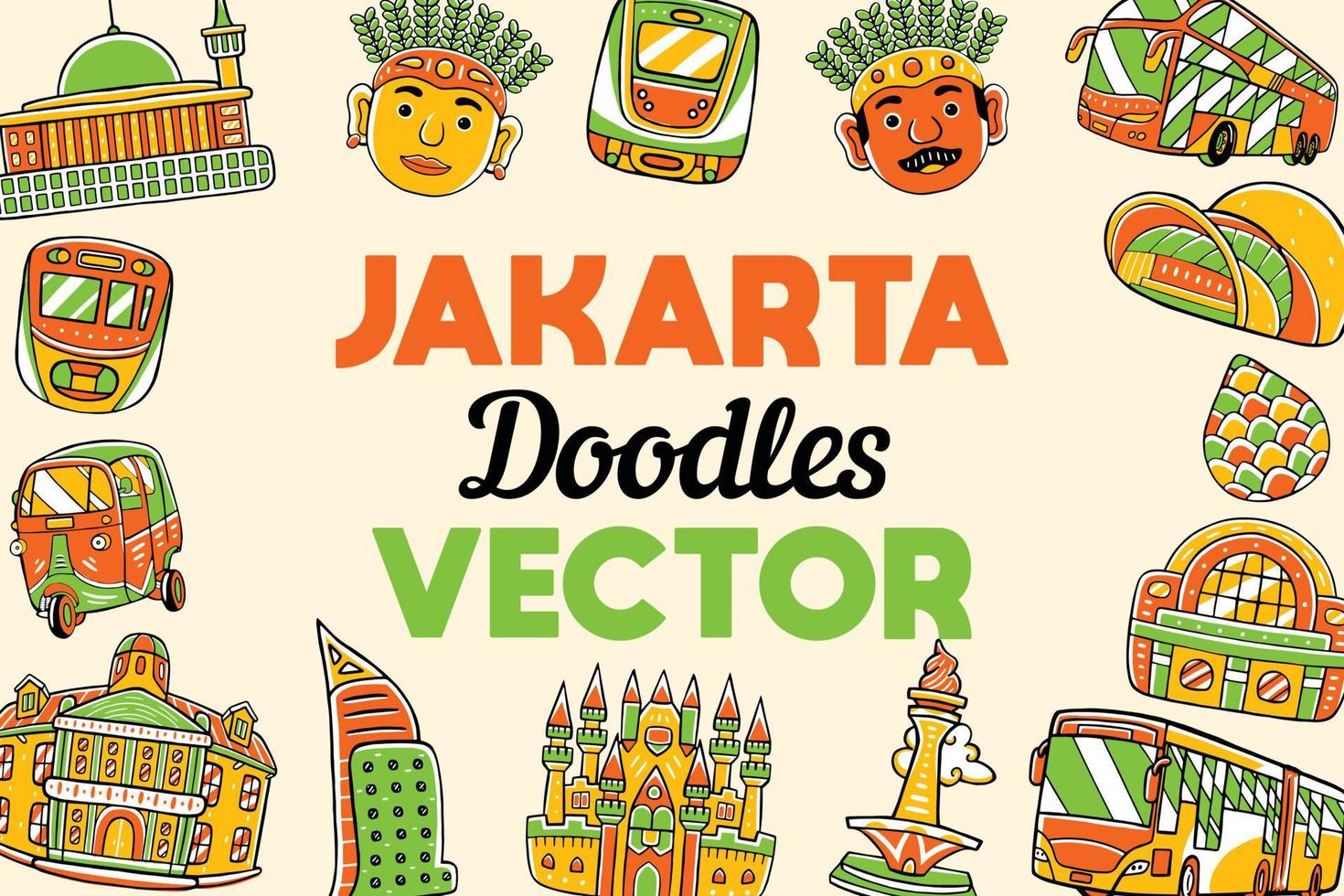 jakarta kritzelt vektorhintergrund im karikaturstil vektor