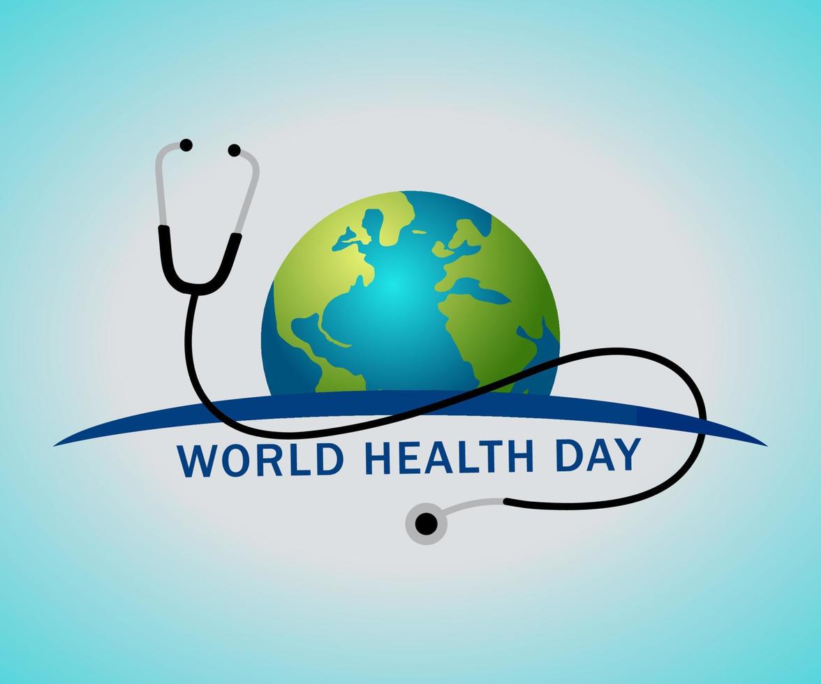 illustration World Health Day, är en global hälsomedvetenhetsdag som firas varje år, med konceptet ett läkarstetoskop. vektor