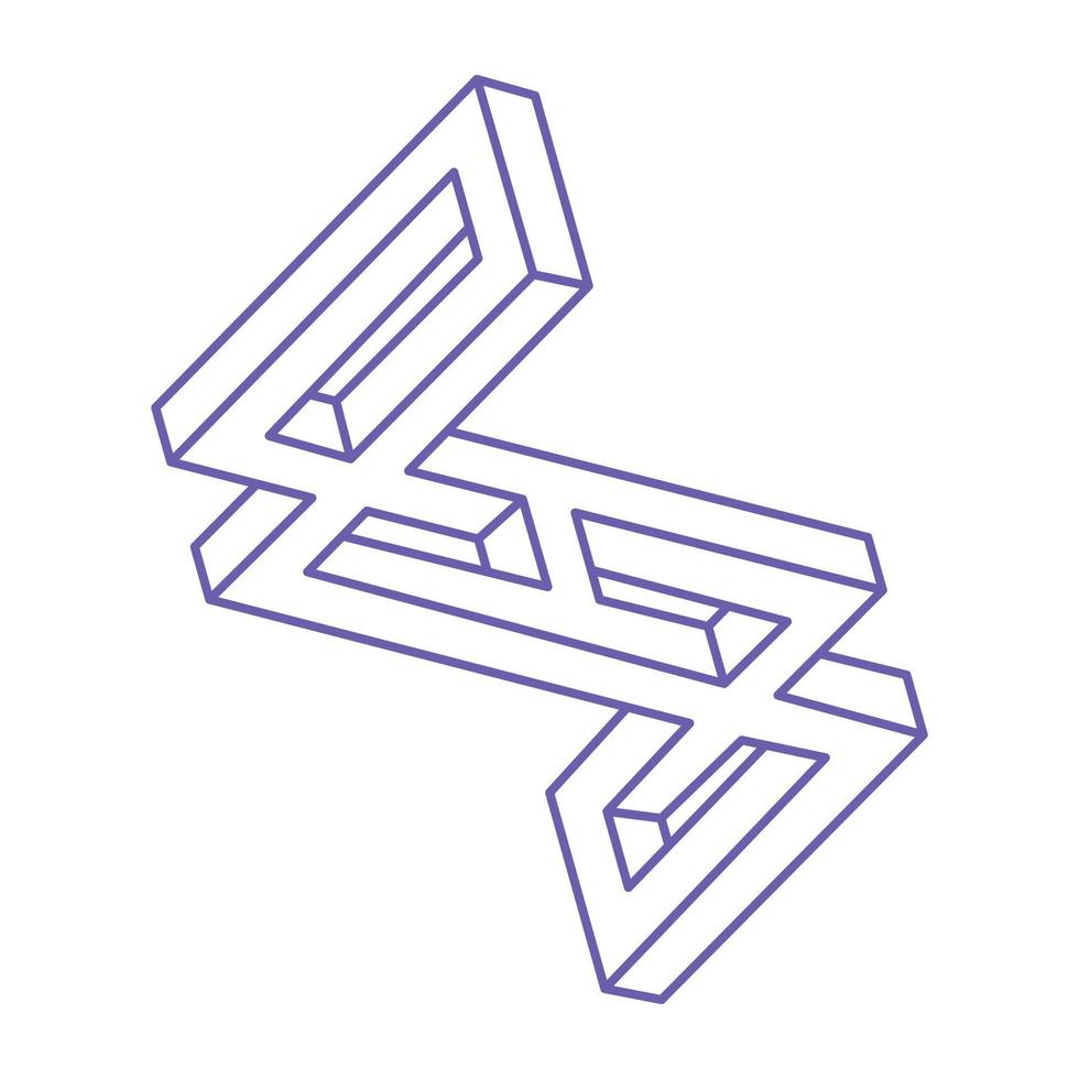 unmögliche Formen. heilige Geometrie. optische Täuschung Figur. abstrakte ewige geometrische objekte. unmögliche endlose Umrissformen. Op-Art. unmögliche Geometrieform auf weißem Hintergrund. Strichzeichnungen. vektor