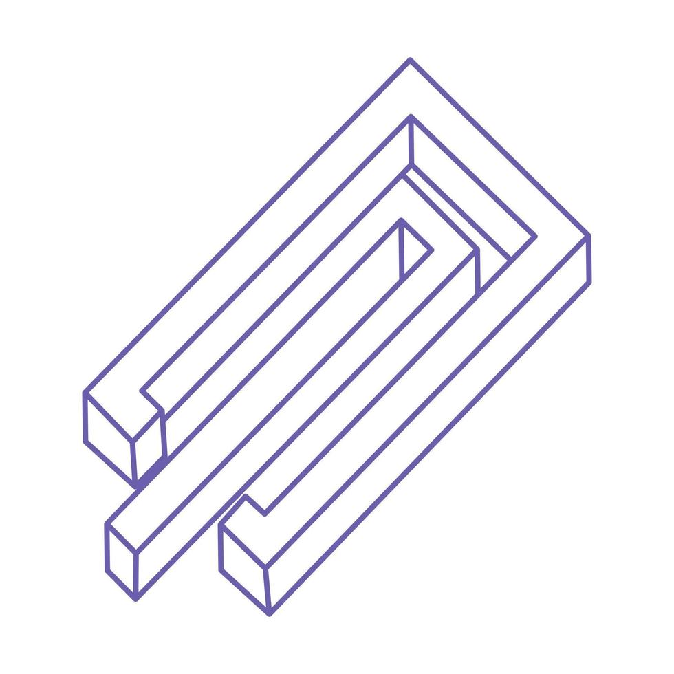 unmögliche Form. Figuren der Heiligen Geometrie. optische Täuschung. abstrakte ewige geometrische objekte. unmögliche endlose Umrisse. optische Kunst. unmögliche Geometrieform auf weißem Hintergrund. vektor