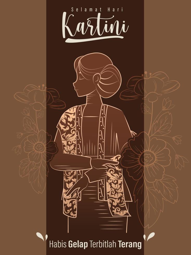 Selamat Hari Kartini bedeutet glücklicher Kartini-Tag. Kartini ist eine indonesische Heldin. habis gelap terbitlah terang bedeutet, dass nach der Dunkelheit Licht wird. Vektor-Illustration vektor