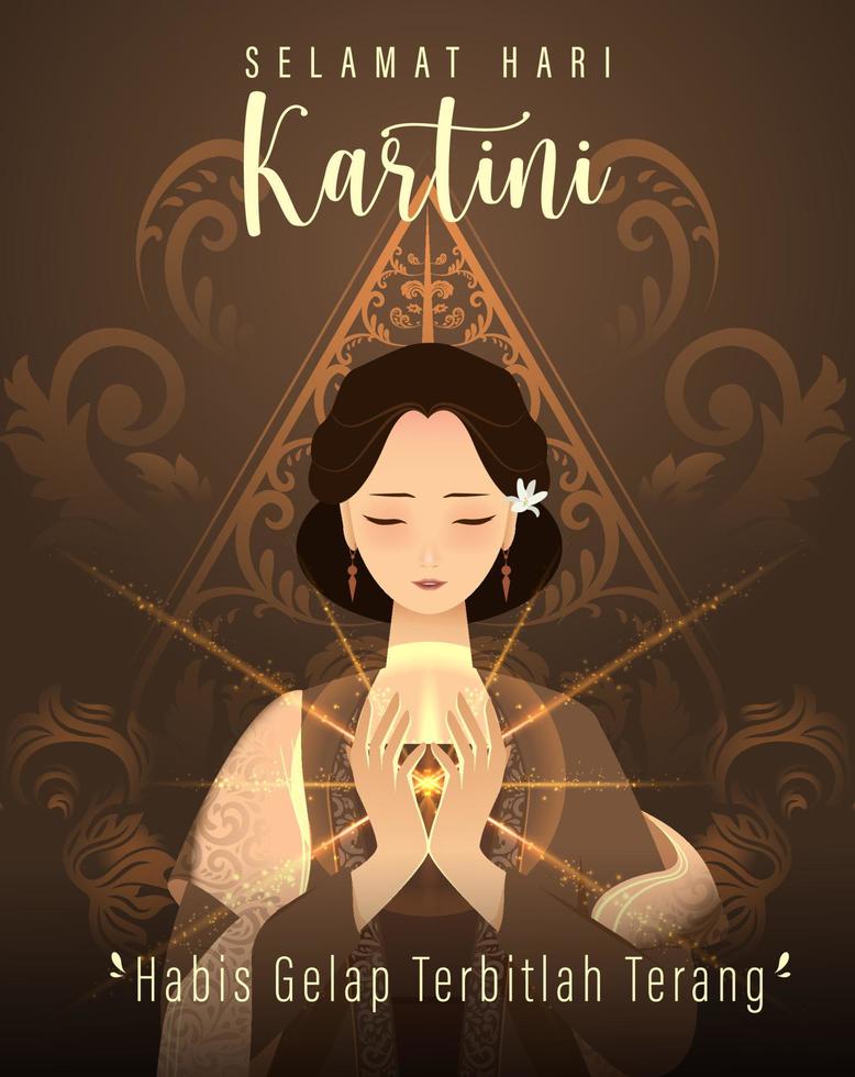 Selamat Hari Kartini bedeutet glücklicher Kartini-Tag. Kartini ist eine indonesische Heldin. habis gelap terbitlah terang bedeutet, dass nach der Dunkelheit Licht wird. Vektor-Illustration vektor