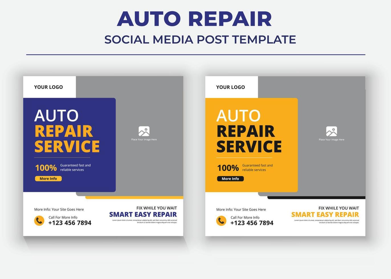auto reparation tjänster sociala medier post och flygblad vektor
