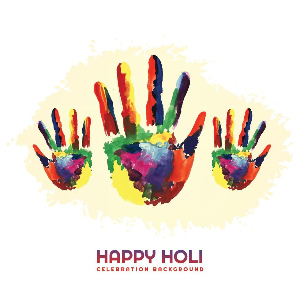holi festival med färgglada handprint kort bakgrund vektor