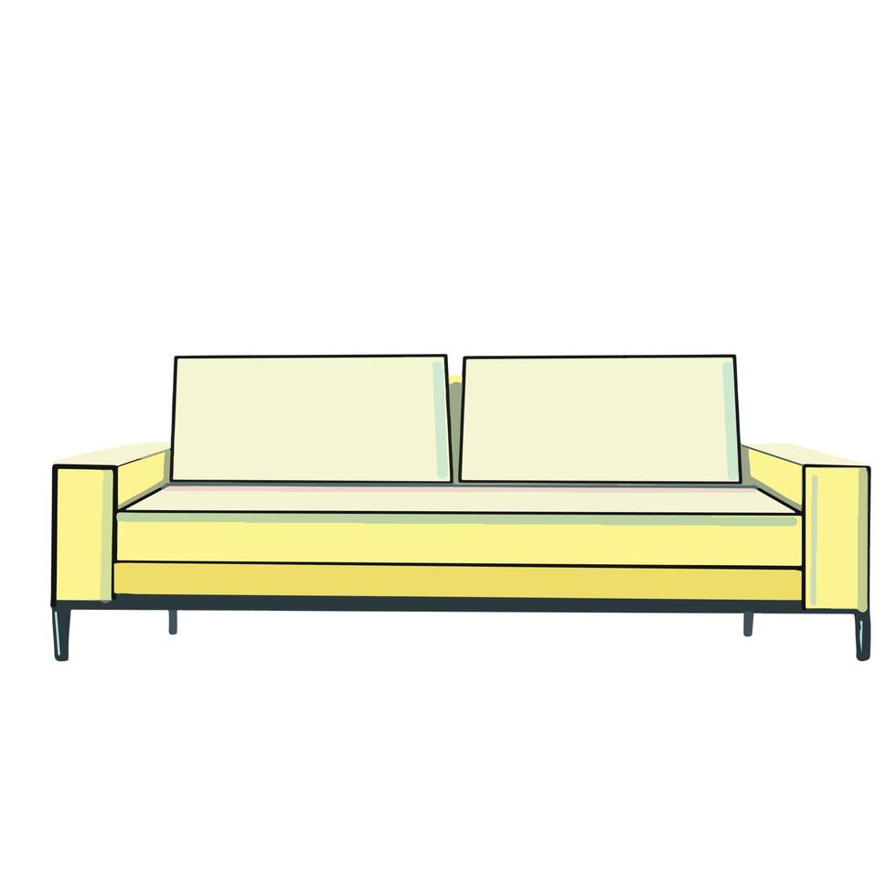 gelbes Sofa oder Divan isoliert auf weißem Hintergrund. Wohnzimmer Innenarchitektur Sofaelement vektor