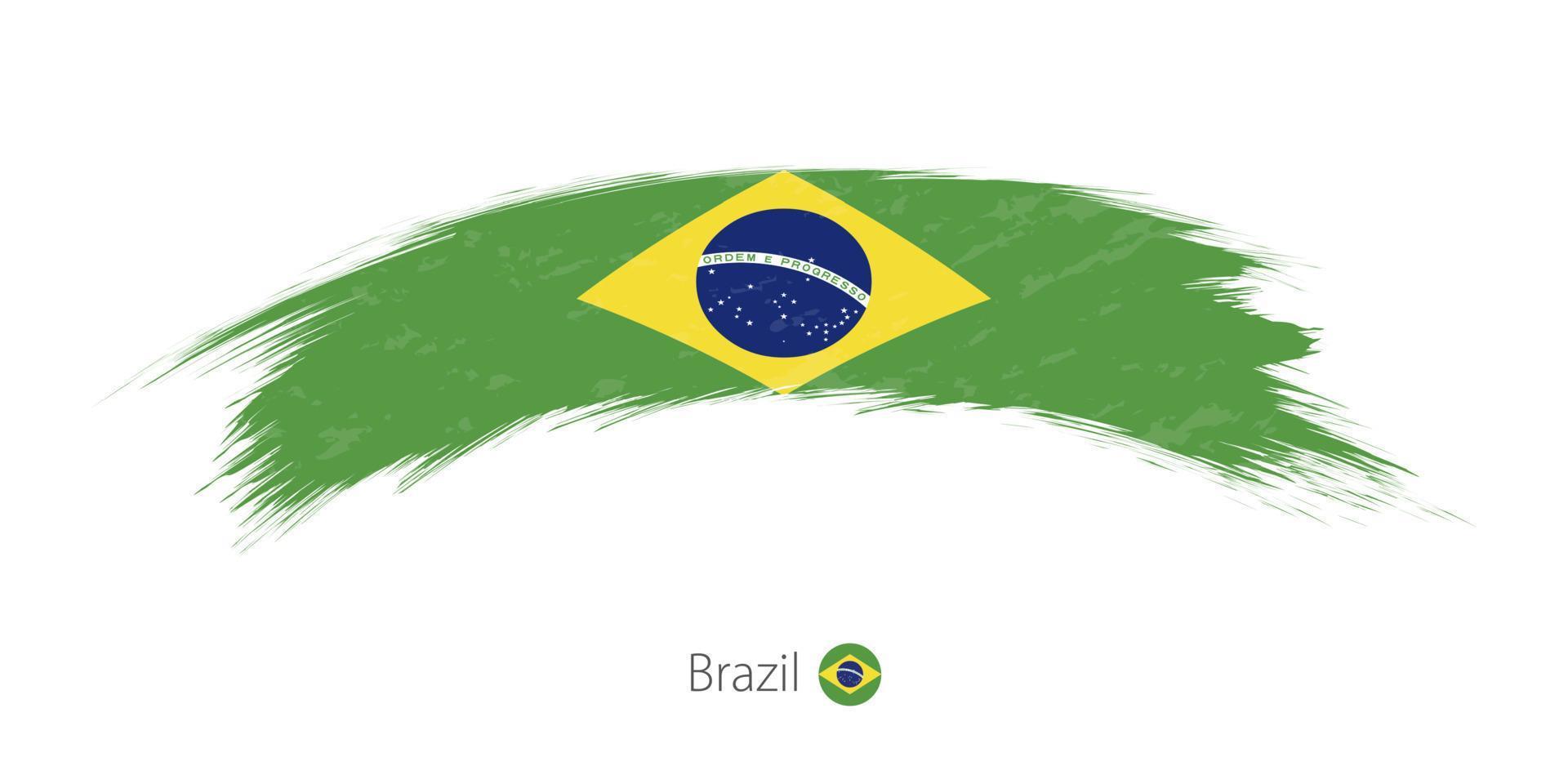 Brasiliens flagga i rundad grunge penseldrag. vektor