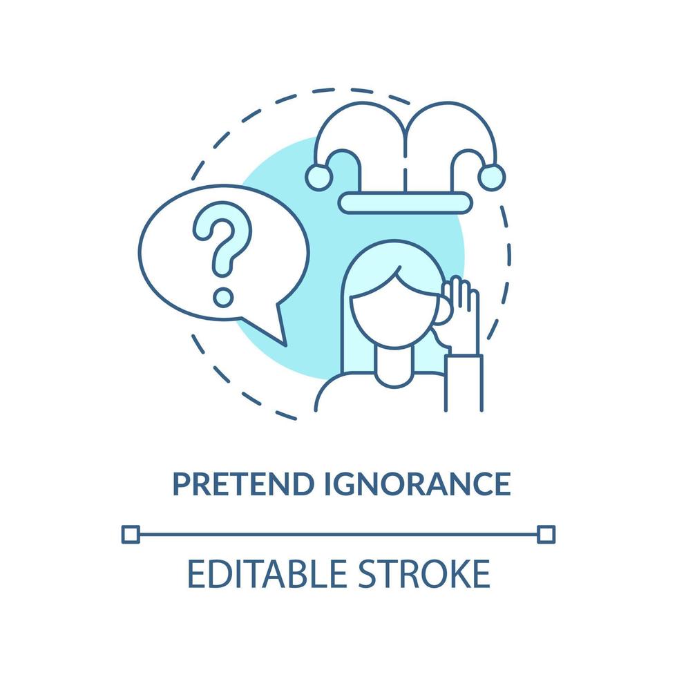 låtsas okunnighet turkos konceptikon. känslomässig manipulation abstrakt idé tunn linje illustration. rabattkänslor. isolerade konturritning. redigerbar linje. arial, otaliga pro-bold typsnitt som används vektor