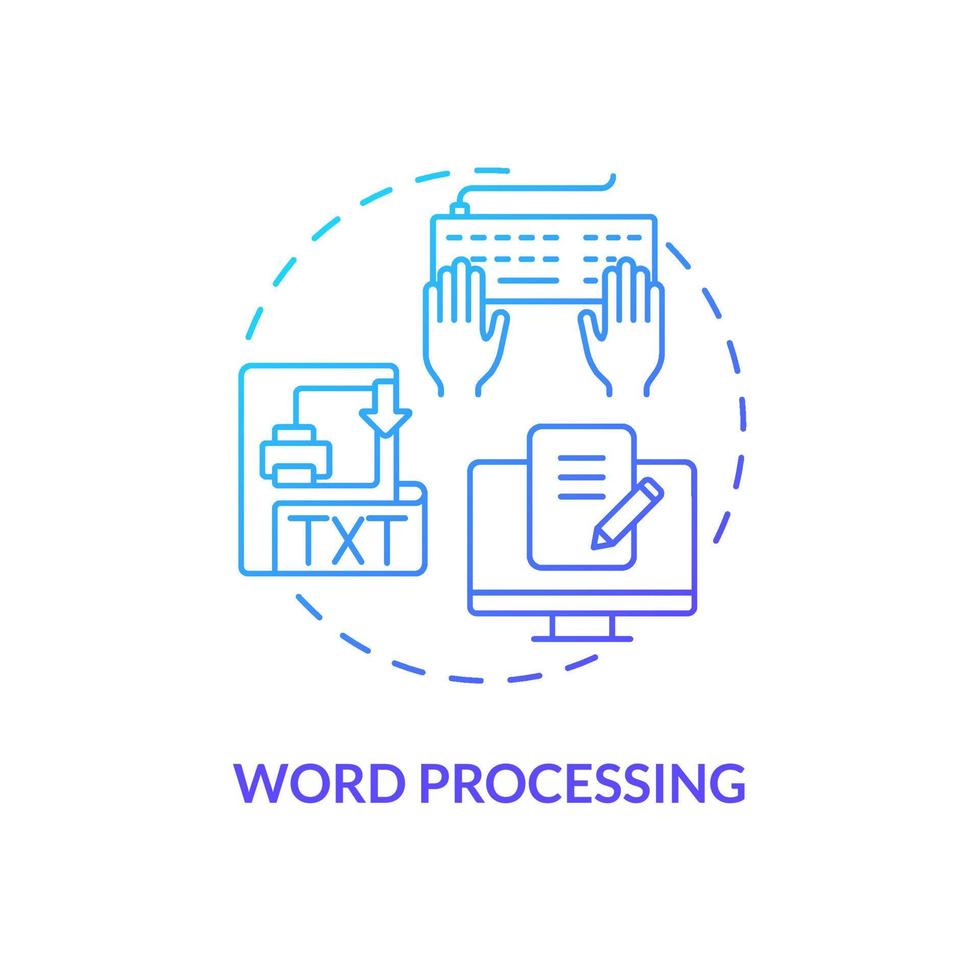 Symbol für das blaue Farbverlaufskonzept der Textverarbeitung. Informationen erstellen und bearbeiten. grundlegende digitale Fähigkeiten abstrakte Idee dünne Linie Illustration. isolierte Umrisszeichnung. unzählige pro-fette Schriftarten verwendet vektor