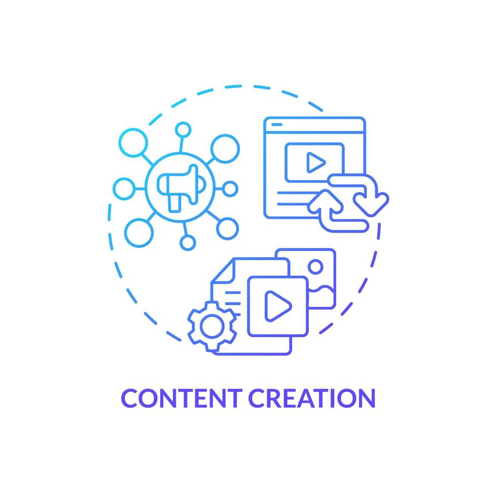 innehåll skapa blå gradient koncept ikon. innehåll i sociala medier. avancerade digitala färdigheter abstrakt idé tunn linje illustration. isolerade konturritning. otaliga pro-bold typsnitt som används vektor