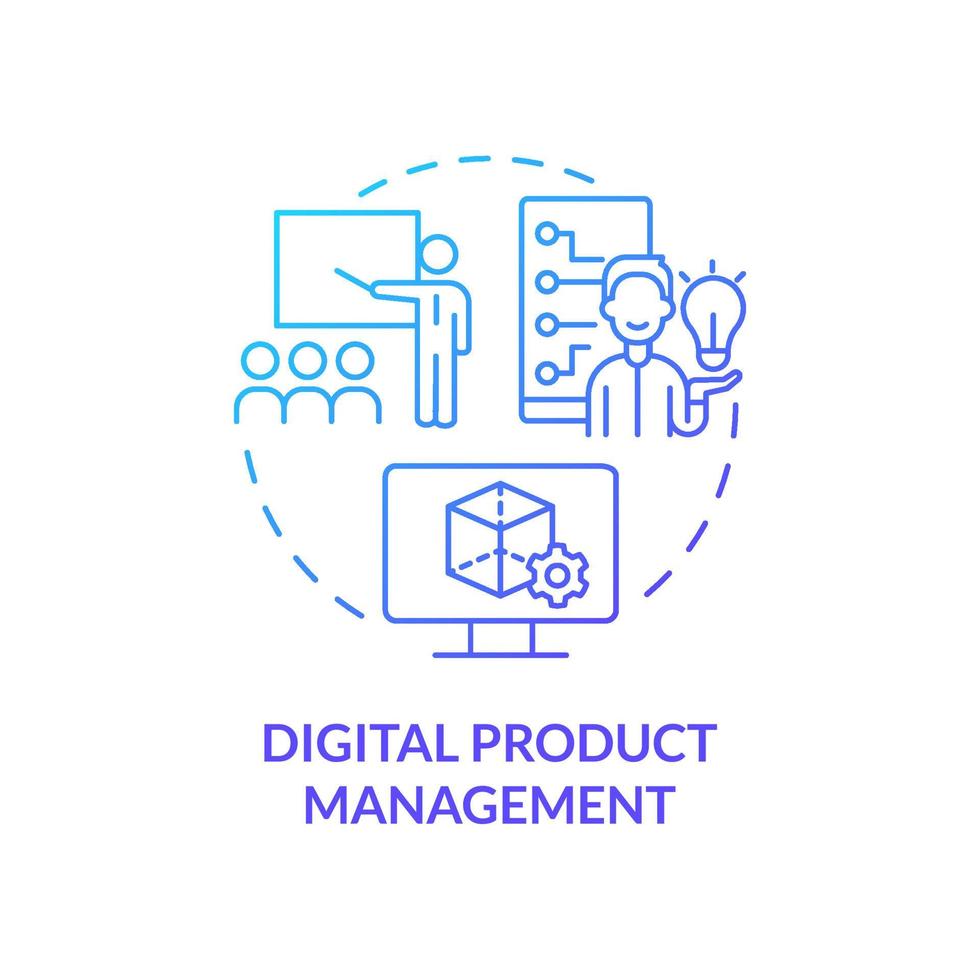 digitales Produktmanagement blaues Gradientenkonzept-Symbol. Geschäftsstrategie. fortgeschrittene digitale fähigkeiten abstrakte idee dünne linienillustration. isolierte Umrisszeichnung. unzählige pro-fette Schriftarten verwendet vektor