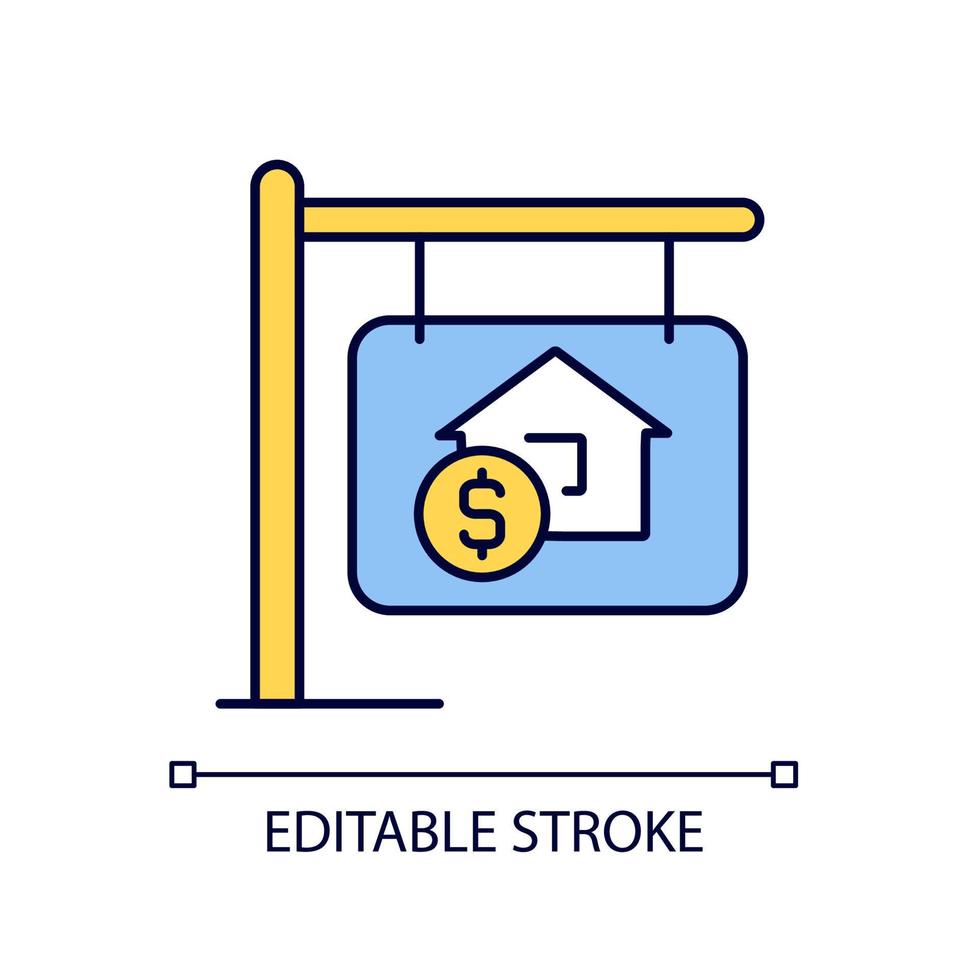 hus som säljer rgb färgikon. hemköp. fastighetsköp. fastighetsägande. fastighetsförsäljning. isolerade vektor illustration. enkel fylld linjeteckning. redigerbar linje. arial teckensnitt som används