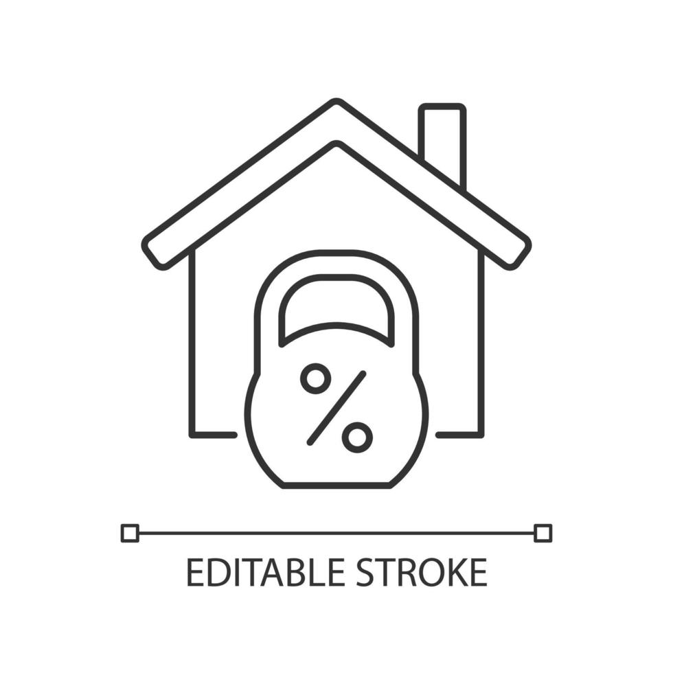 hus inteckning linjär ikon. banklån för att köpa bostad. fastighetsförsäljning. fastighetsägande. tunn linje illustration. kontur symbol. vektor konturritning. redigerbar linje. arial teckensnitt som används