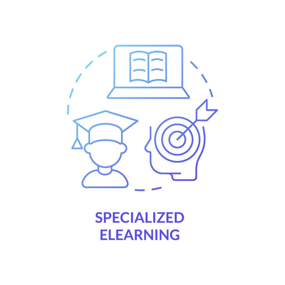 specialiserad eLearning blå gradient koncept ikon. online utbildning abstrakt idé tunn linje illustration. isolerade konturritning. redigerbar linje. roboto-medium, otaliga pro-bold typsnitt som används vektor