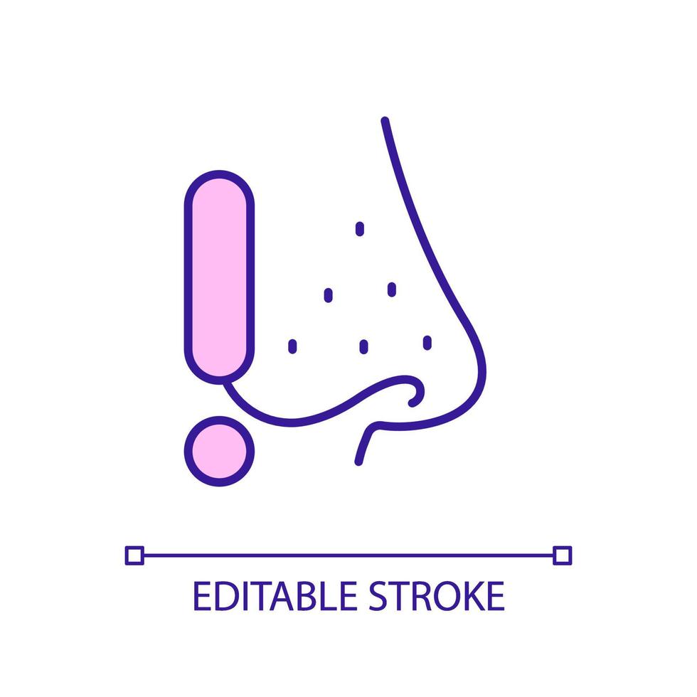 vergrößerte poren auf der nase rgb-farbsymbol. Behandlung für die Gesundheit der Haut. fettige hautpflegeroutine. isolierte Vektorillustration. einfache gefüllte Strichzeichnung. editierbarer Strich. Schriftart Arial verwendet vektor