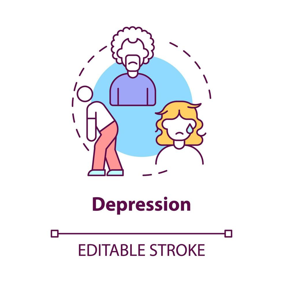 depression koncept ikon. känslomässigt sammanbrott. skede av skilsmässa acceptans abstrakt idé tunn linje illustration. isolerade konturritning. redigerbar linje. roboto-medium, otaliga pro-bold typsnitt som används vektor