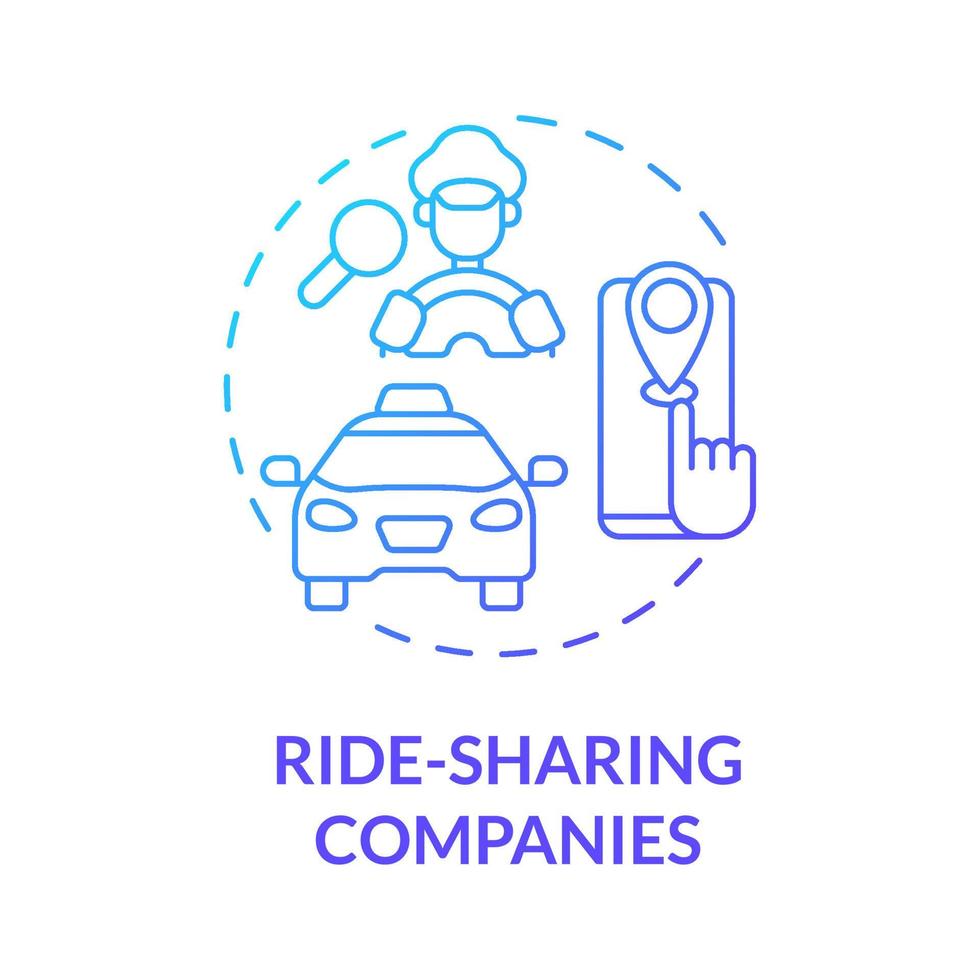 Ride-Sharing-Unternehmen blaues Farbverlauf-Konzept-Symbol. Personenkraftwagen. lieferung geschäft abstrakte idee dünne linie illustration. isolierte Umrisszeichnung. Roboto-Medium, unzählige pro-fette Schriftarten verwendet vektor