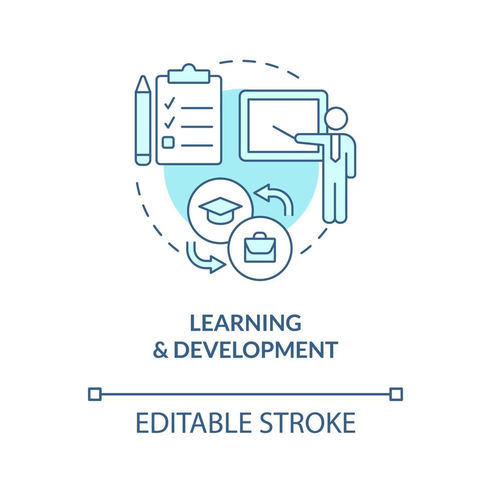 lärande och utveckling turkos konceptikon. anpassningsprocessen. hr abstrakt idé tunn linje illustration. isolerade konturritning. redigerbar linje. roboto-medium, otaliga pro-bold typsnitt som används vektor