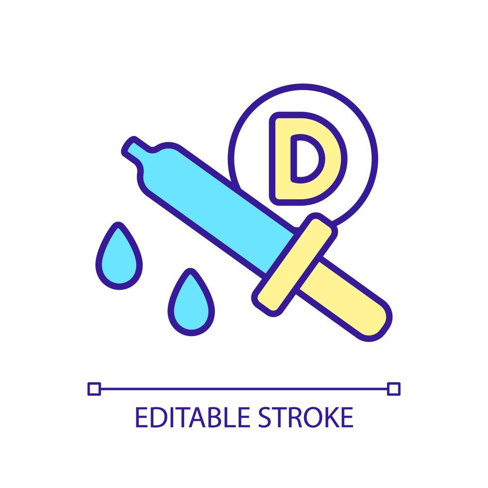 serum med vitamin d rgb färgikon. hudvårdsrutin. kosttillskott för hudens hälsa. wellness livsstil. isolerade vektor illustration. enkel fylld linjeritning. redigerbar linje. arial teckensnitt som används