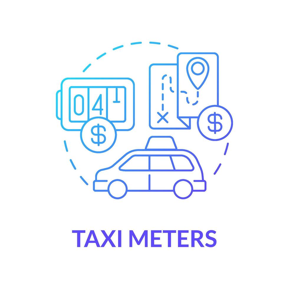 taxi meter blå gradient koncept ikon. beräkningsanordning. starta leverans företag abstrakt idé tunn linje illustration. isolerade konturritning. roboto-medium, otaliga pro-bold typsnitt som används vektor