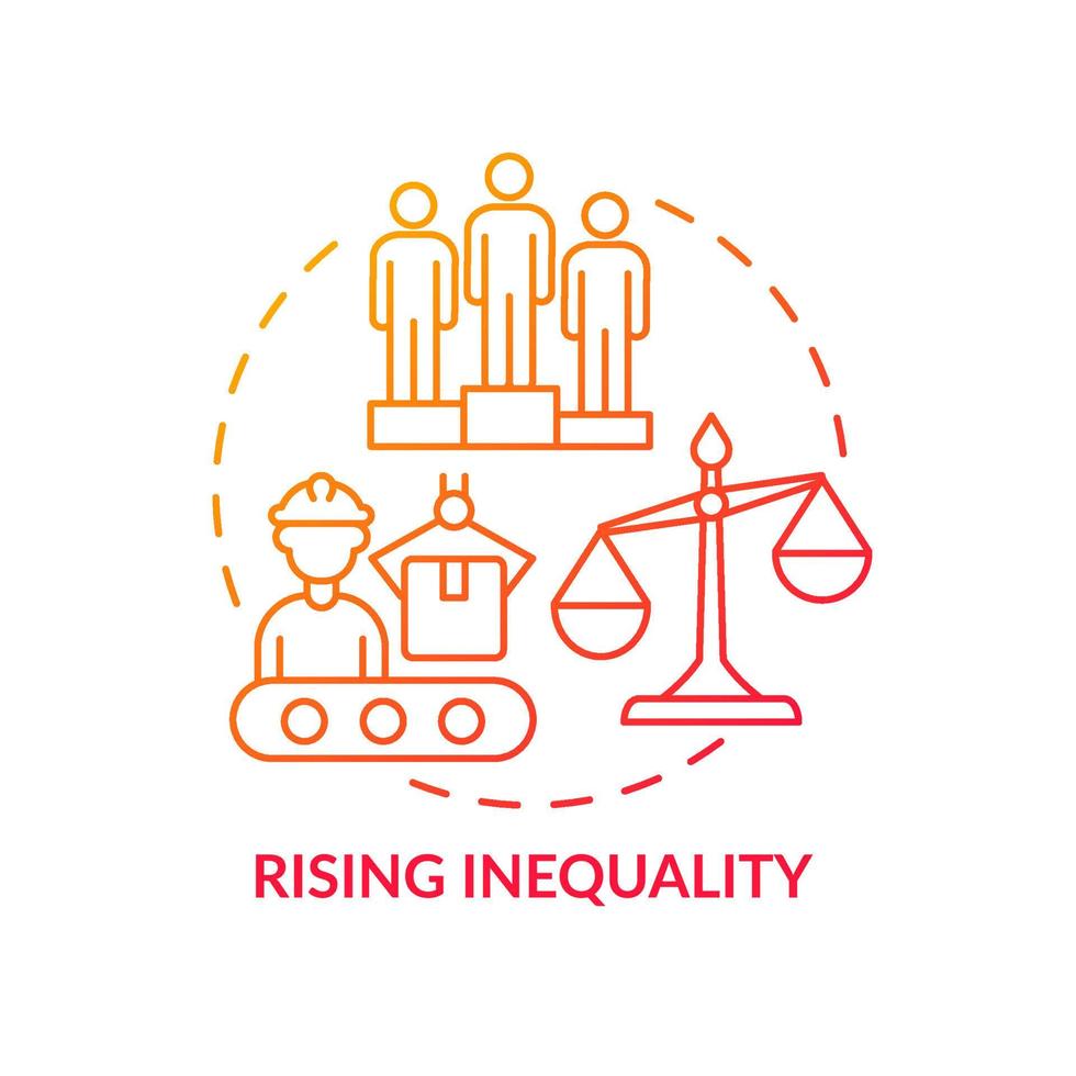 stigande ojämlikhet röd gradient koncept ikon. negativa effekterna av automatisering abstrakt idé tunn linje illustration. isolerade konturritning. redigerbar linje. roboto-medium, otaliga pro-bold typsnitt som används vektor