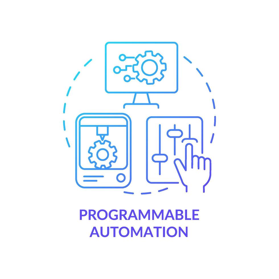 programmerbar automation blå gradient koncept ikon. producera i omgångar abstrakt idé tunn linje illustration. isolerade konturritning. redigerbar linje. roboto-medium, otaliga pro-bold typsnitt som används vektor