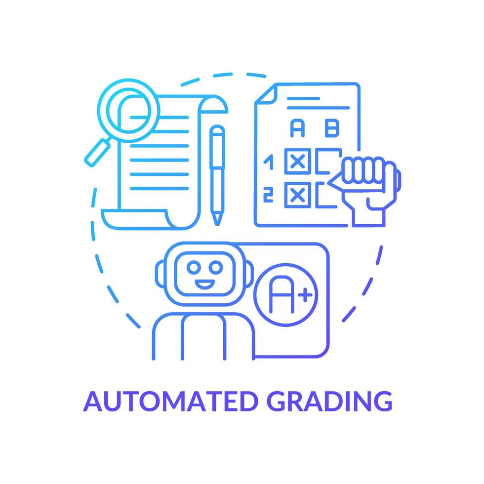 automatiserad gradering blå gradient koncept ikon. utvärdera studentprocessen. abstrakt idé tunn linje illustration. isolerade konturritning. redigerbar linje. roboto-medium, otaliga pro-bold typsnitt som används vektor