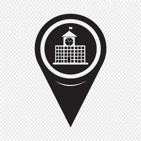 Map Pointer Schulgebäude-Symbol vektor