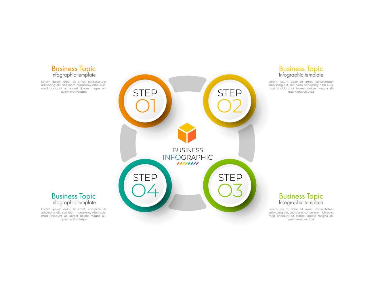 Infografik-Designvektor und -symbole mit minimalem Schritt können für Workflow-Layout, Diagramm, Jahresbericht verwendet werden. Vektor-Infografiken-Timeline-Designvorlage mit 4 Optionen, Teilen, Schritten oder Prozessen. vektor