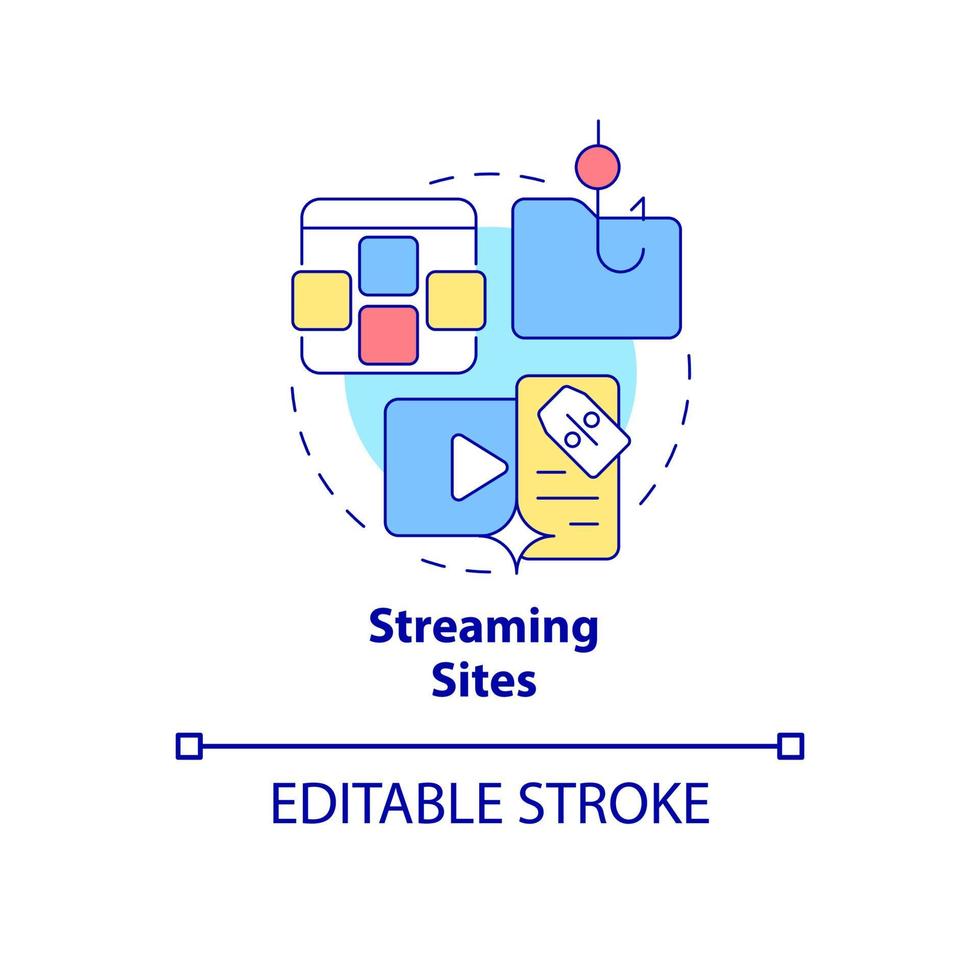 Symbol für das Konzept von Streaming-Sites. Quelle der Piraterie abstrakte Idee dünne Linie Illustration. Streaming von urheberrechtlich geschützten Werken. nicht lizenzierte Filme. Vektor isolierte Umrissfarbe Zeichnung. editierbarer Strich