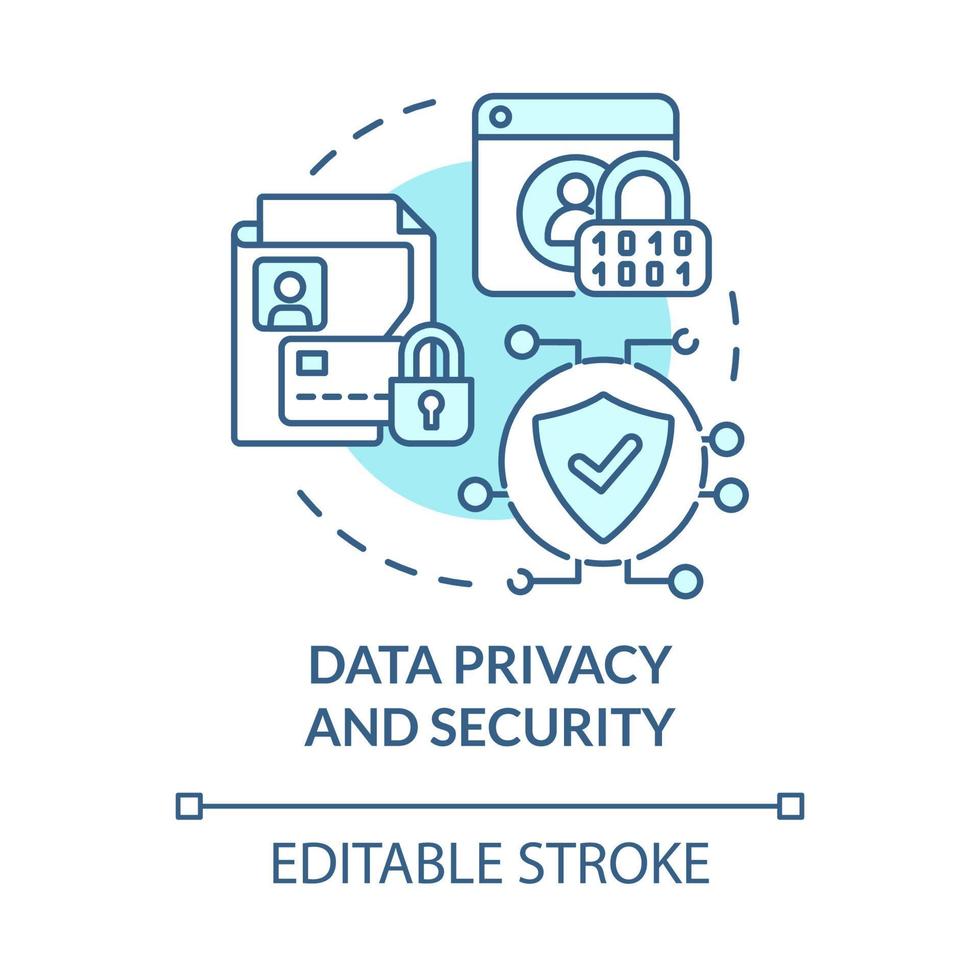 Datenschutz und Sicherheit blaues Konzeptsymbol. Online-Unternehmertum Risiko abstrakte Idee dünne Linie Illustration. Verschlüsselung sensibler Dateien. Vektor isolierte Umrissfarbe Zeichnung. editierbarer Strich