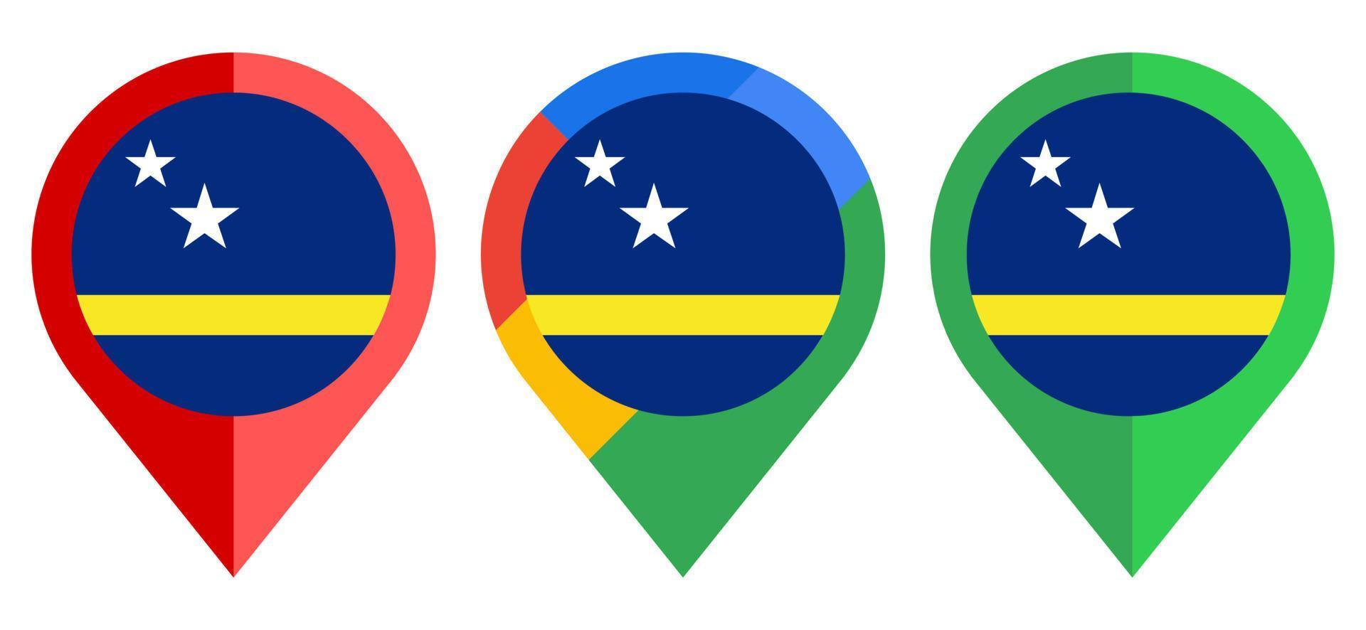 flaches Kartenmarkierungssymbol mit Curaçao-Flagge isoliert auf weißem Hintergrund vektor