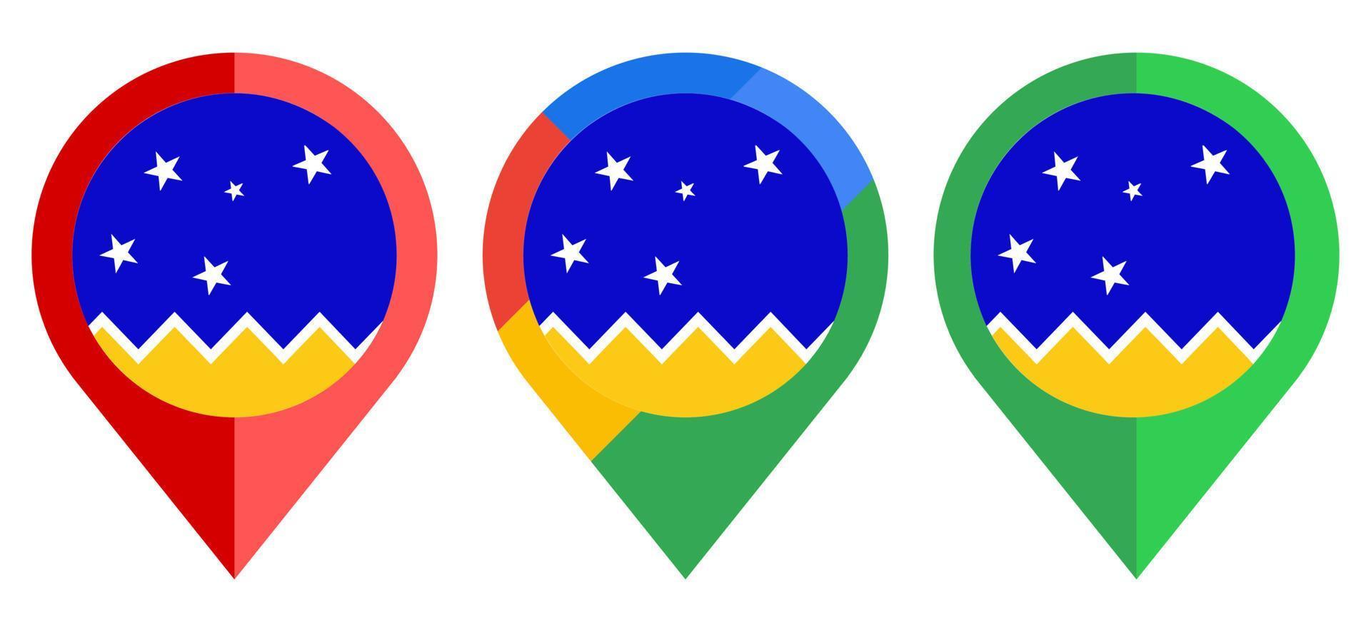 Flaches Kartenmarkierungssymbol mit chilenischer Antarktis-Territoriumsflagge isoliert auf weißem Hintergrund vektor