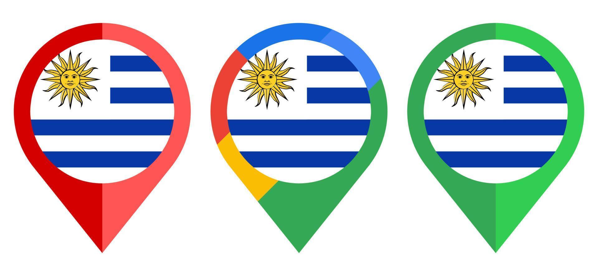 platt kartmarkör ikon med Uruguay flagga isolerad på vit bakgrund vektor
