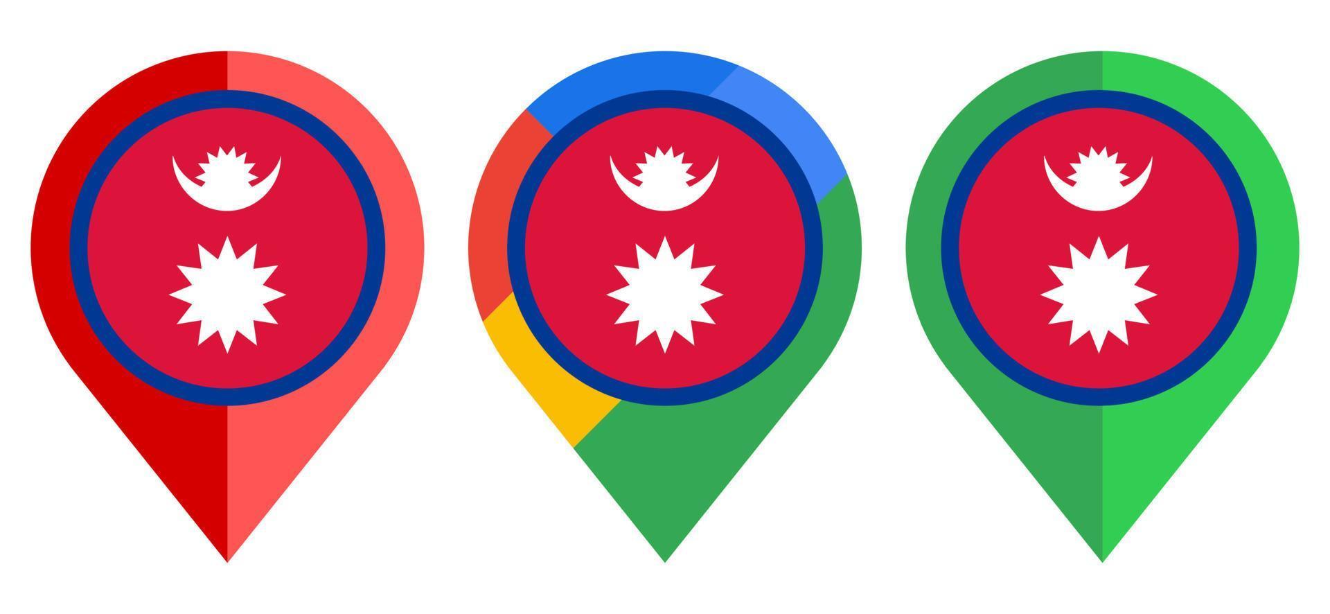 platt karta markör ikon med nepal flagga isolerad på vit bakgrund vektor
