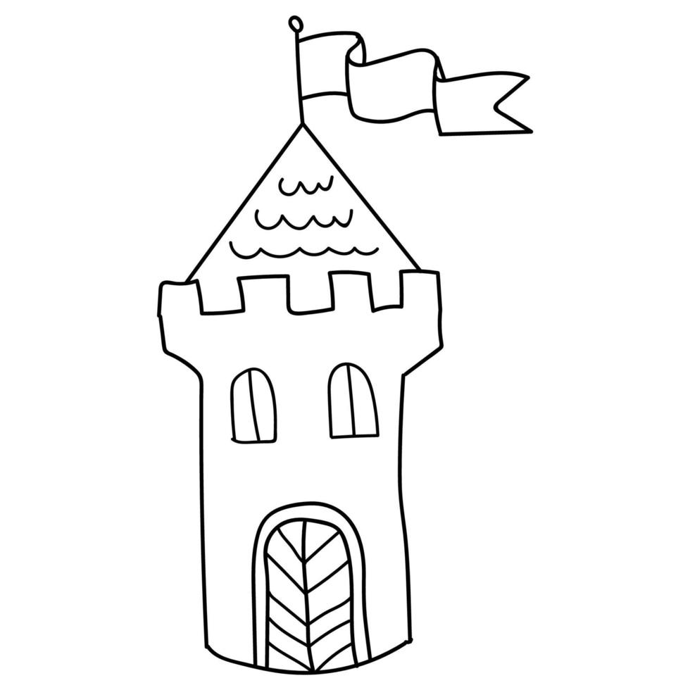 tecknad doodle linjär slott isolerad på vit bakgrund. vektor