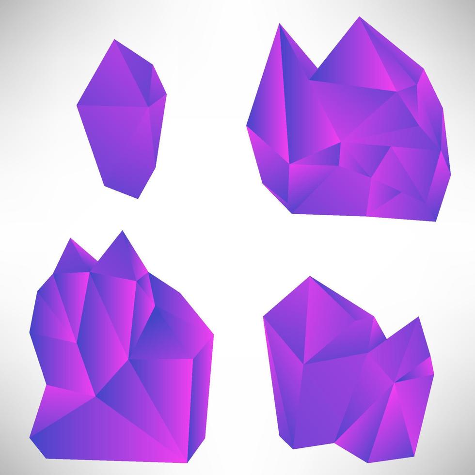 Reihe von bunten Kristallen isoliert auf weißem Hintergrund. vektor