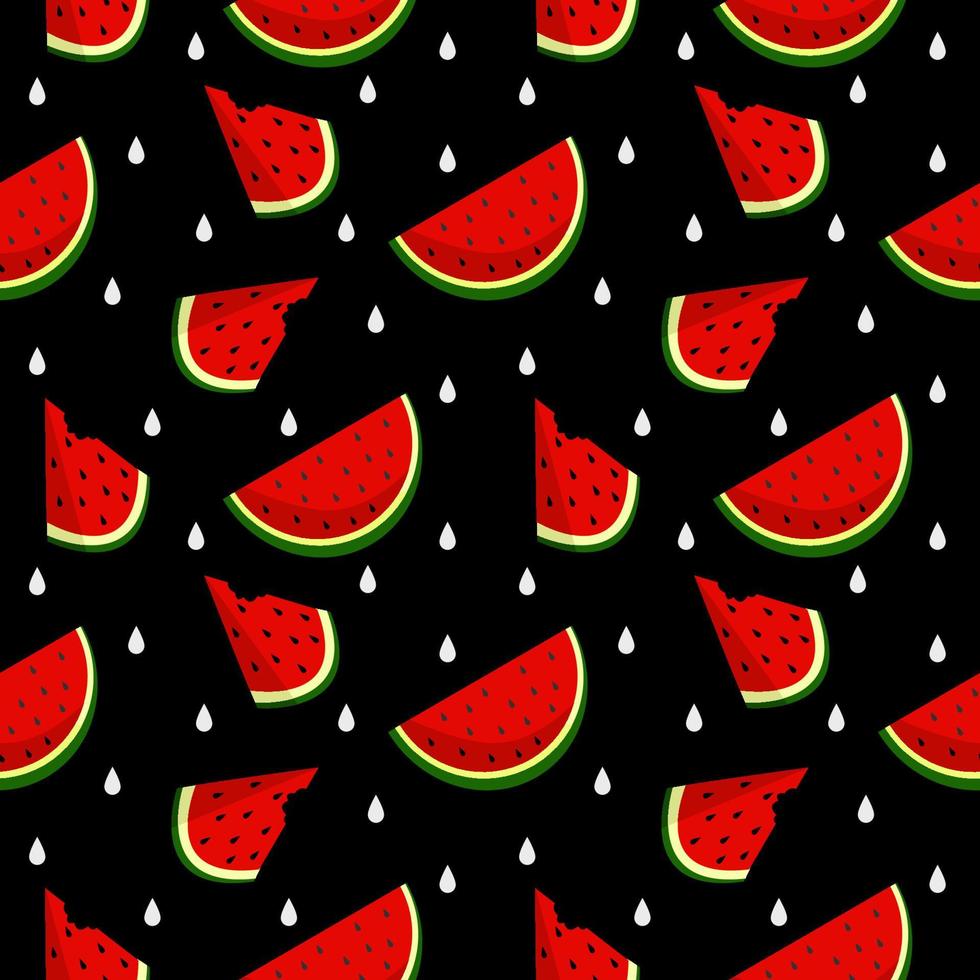 Vektor-Wassermelonen-Hintergrund mit schwarzen Samen. nahtlose Wassermelonen-Muster. Vektorhintergrund mit Wassermelonenscheiben. Vektor nahtloses Muster der Fruchtwassermelone