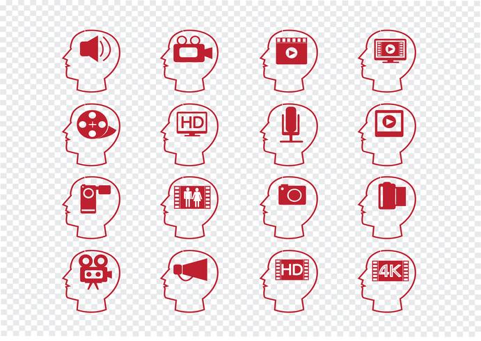 Denkköpfe und Video Movie Multimedia Icons vektor