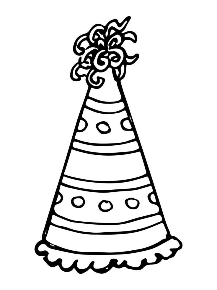 handritad partyhattillustration isolerad på en vit bakgrund. födelsedag mössa doodle. semester clipart. vektor