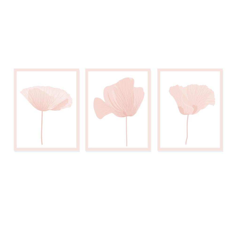 uppsättning rosa blommor illustrationer för väggdekoration, vykort, sociala medier banner, broschyr omslag design bakgrund. modern abstrakt målning konstverk. vektor mönster