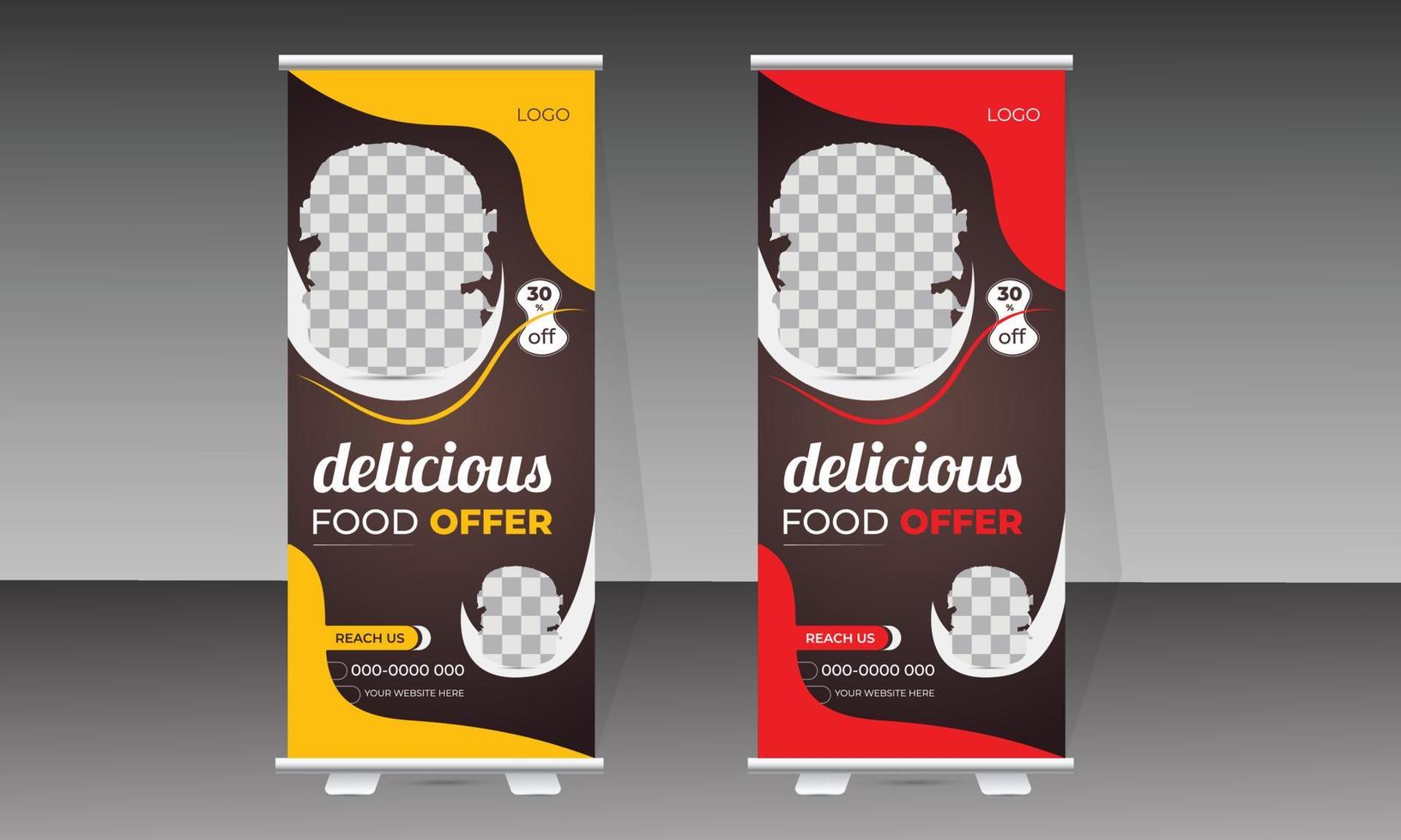 Food-Rollup-Banner und Designvorlage für köstliche Speisekarten vektor