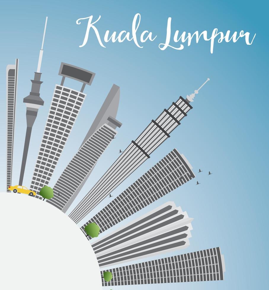 Kuala Lumpurs skyline med grå byggnader, blå himmel och kopieringsutrymme. vektor