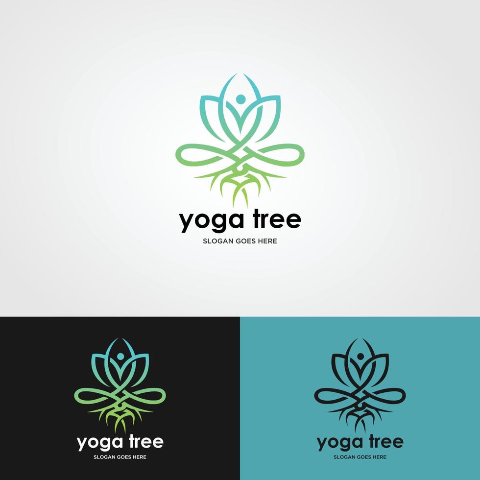 yoga logotyp lager design. mänsklig meditation i lotusblomma vektorillustration i lila färg vektor