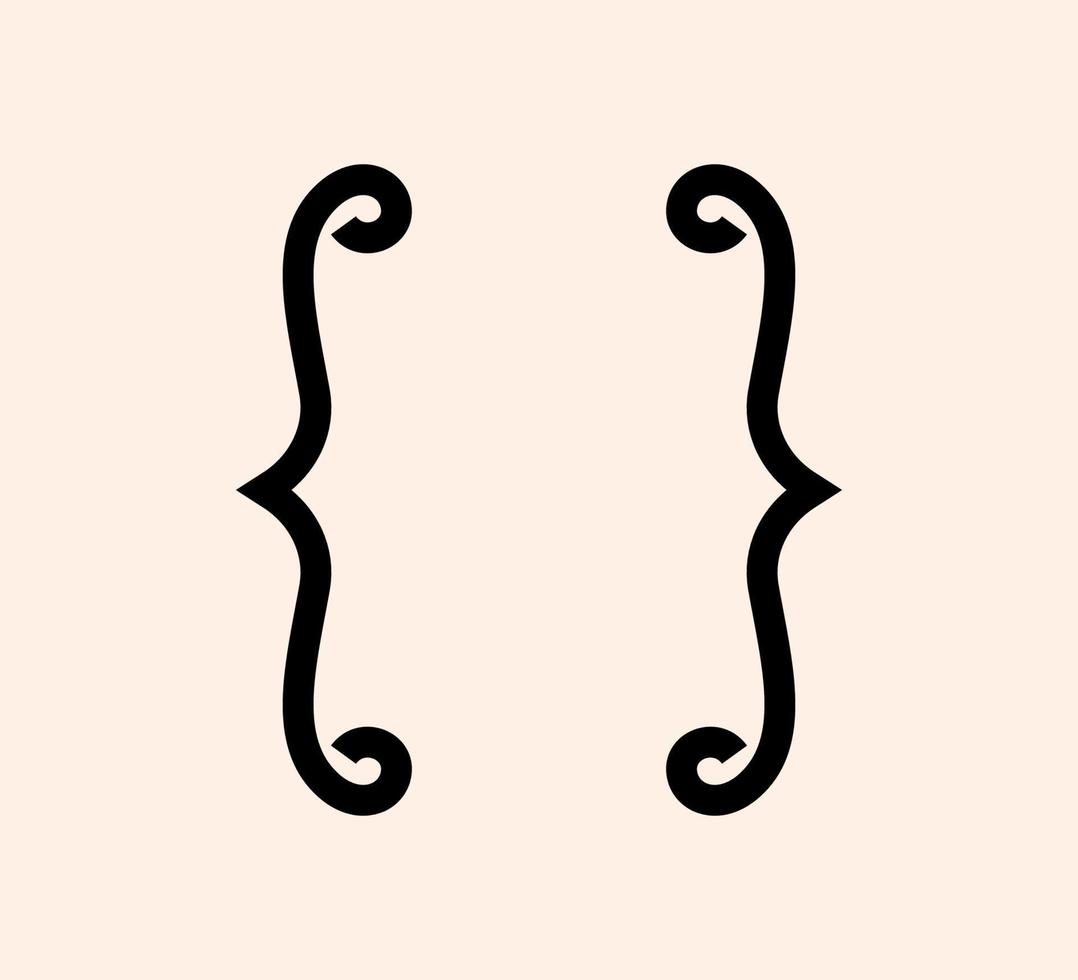 lockiga hängslen skiljetecken svart ikon. vintage parentes parentes symbol för att skriva eller typografi. prydnad och vektor eps isolerade designelement koncept för meddelanden och citat